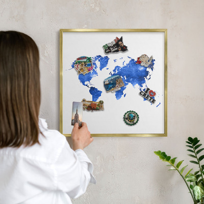 Tablero para imanes decorativo con marco dorado Mapa del mundo