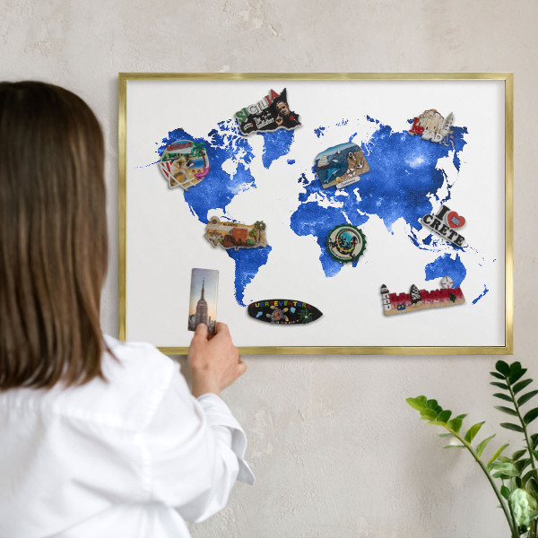 Tablero para imanes decorativo con marco dorado Mapa del mundo