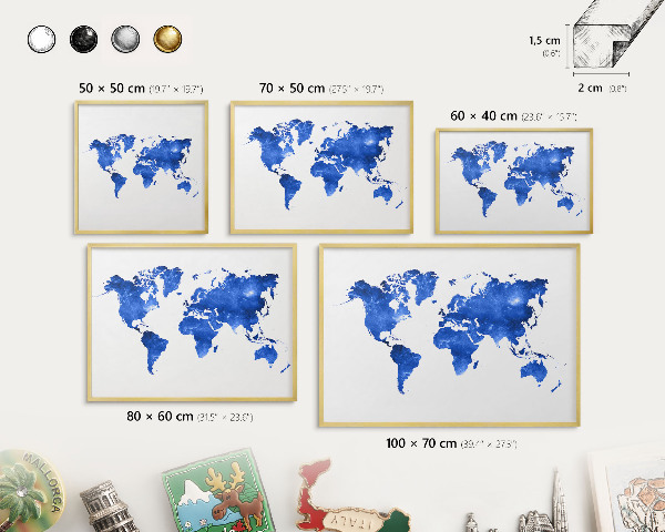 Tablero para imanes decorativo con marco dorado Mapa del mundo