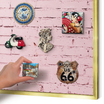 Tablero para imanes decorativo con marco dorado Ladrillo rosa