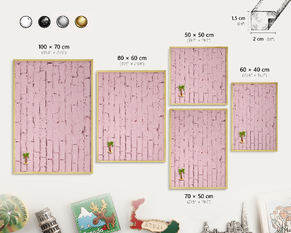 Tablero para imanes decorativo con marco dorado Ladrillo rosa