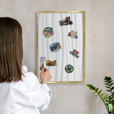 Tablero para imanes decorativo con marco dorado Ondas blancas