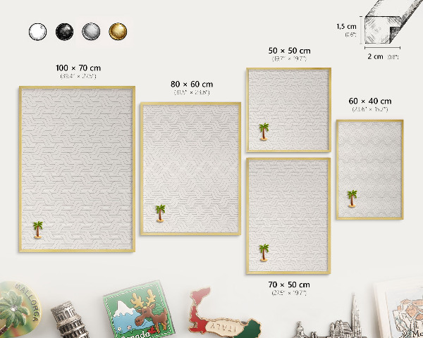 Tablero para imanes decorativo con marco dorado Ondas suaves