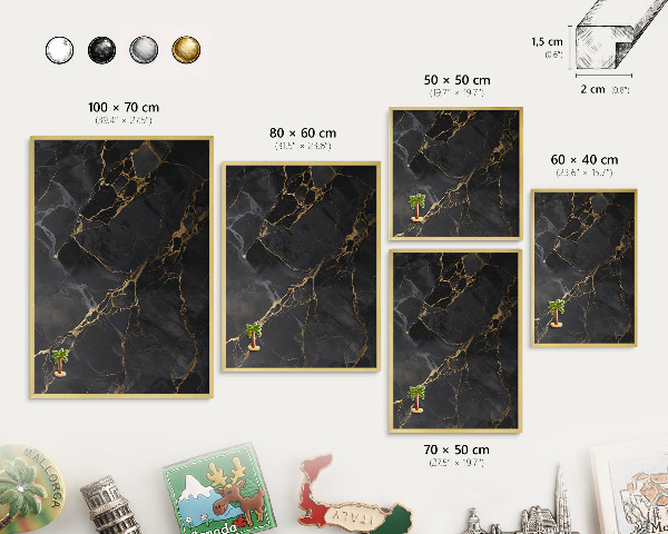 Pizarra magnética de pared en color oro Mármol negro
