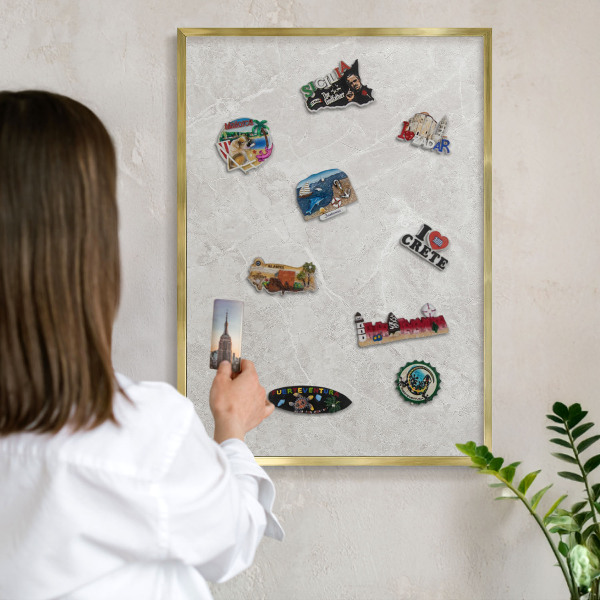 Tablero para imanes decorativo con marco dorado Mármol gris