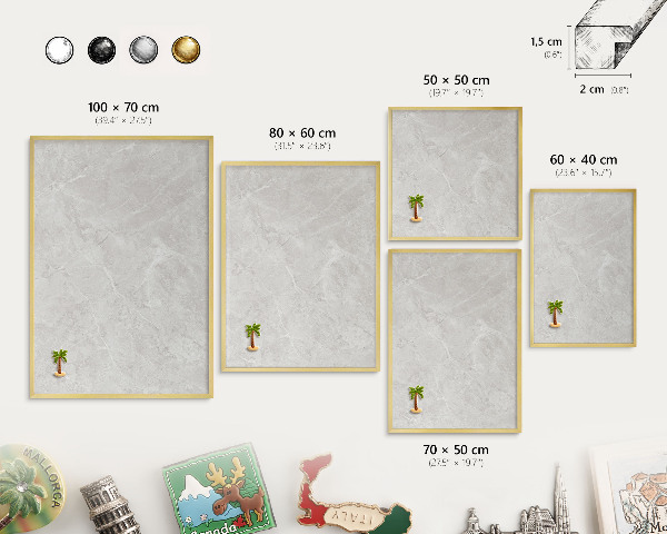 Tablero para imanes decorativo con marco dorado Mármol gris