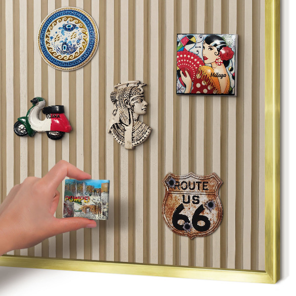 Tablero para imanes decorativo con marco dorado Listones de madera