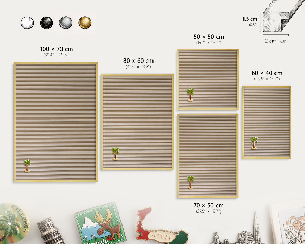 Tablero para imanes decorativo con marco dorado Listones de madera