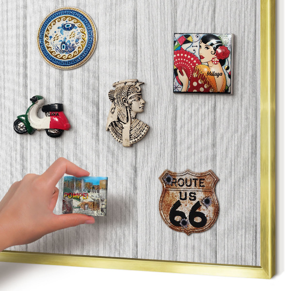 Tablero para imanes decorativo con marco dorado Rayas minimalistas