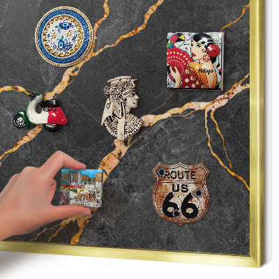 Tablero para imanes decorativo con marco dorado Cintas de mármol