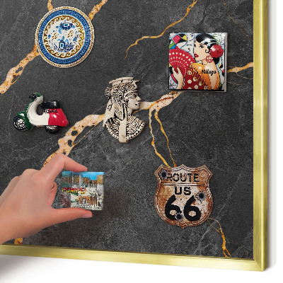 Tablero para imanes decorativo con marco dorado Cintas de mármol