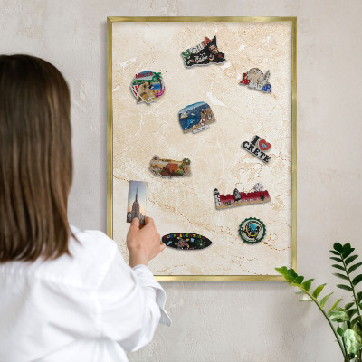 Tablero para imanes decorativo con marco dorado Mármol delicado