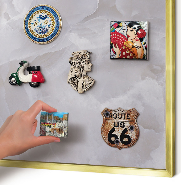 Tablero para imanes decorativo con marco dorado Elegancia gris