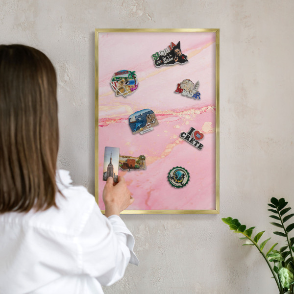 Tablero para imanes decorativo con marco dorado Elegancia rosa