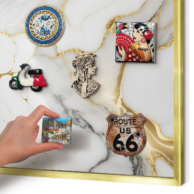 Tablero para imanes decorativo con marco dorado Mármol abstracto