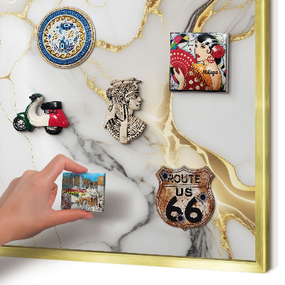 Tablero para imanes decorativo con marco dorado Mármol abstracto