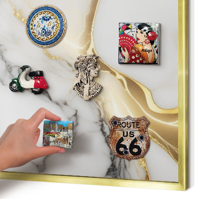 Tablero para imanes decorativo con marco dorado Mármol abstracto