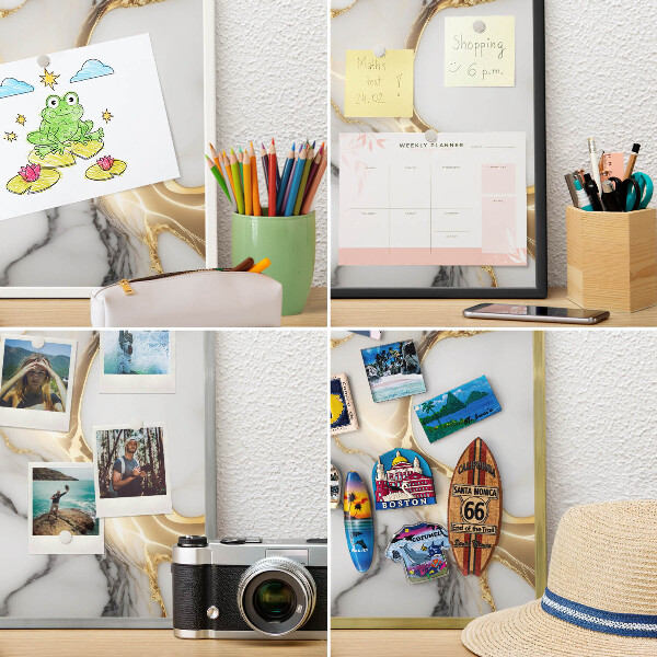 Tablero para imanes decorativo con marco dorado Mármol abstracto
