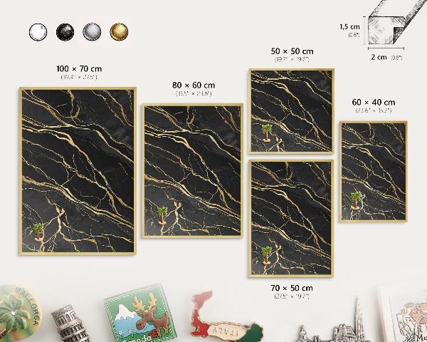 Tablero para imanes decorativo con marco dorado Ondas lujosas