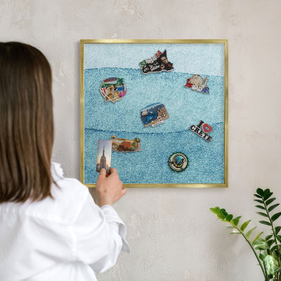 Tablero para imanes decorativo con marco dorado Olas azules