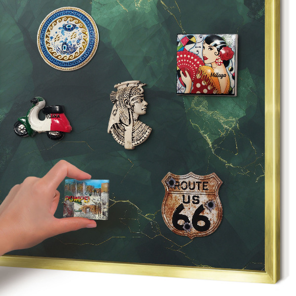 Tablero para imanes decorativo con marco dorado Profundidad verde