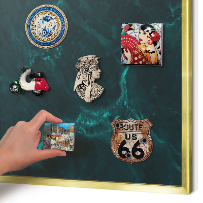 Tablero para imanes decorativo con marco dorado Profundidad verde