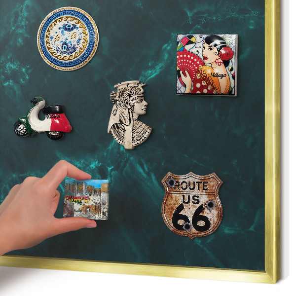 Tablero para imanes decorativo con marco dorado Profundidad verde