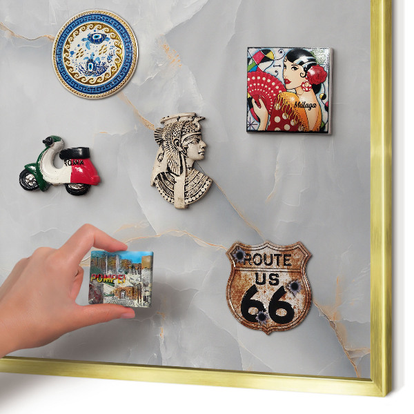 Tablero para imanes decorativo con marco dorado Venas grises