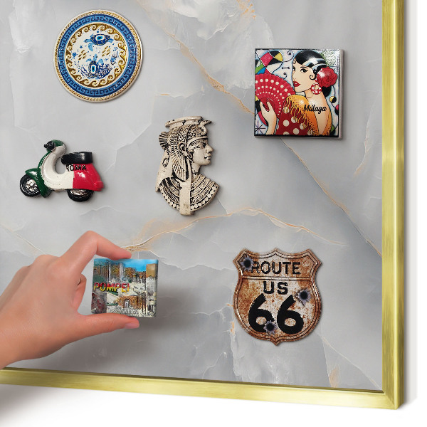 Tablero para imanes decorativo con marco dorado Venas grises