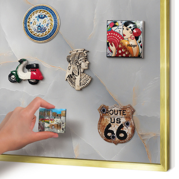Tablero para imanes decorativo con marco dorado Venas grises