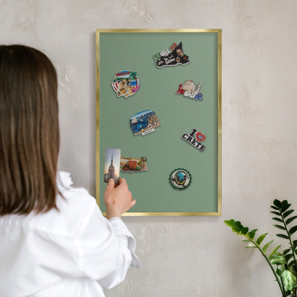 Tablero para imanes decorativo con marco dorado Verde apagado