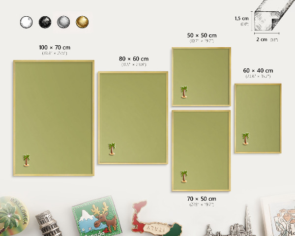 Tablero para imanes decorativo con marco dorado Verde vintage