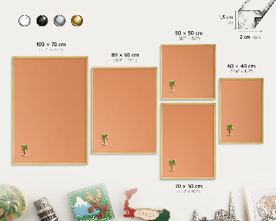 Tablero para imanes decorativo con marco dorado Naranja pastel