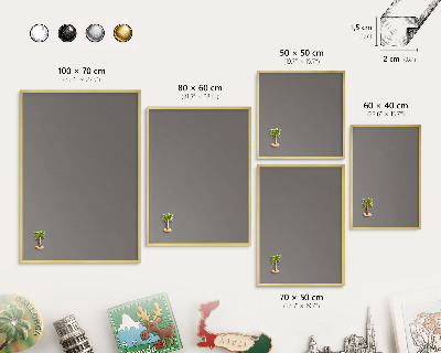 Tablero para imanes decorativo con marco dorado Gris oscuro