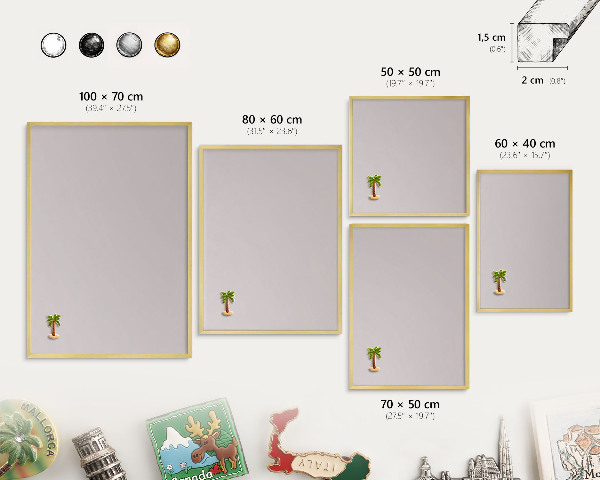 Tablero para imanes decorativo con marco dorado Gris ceniza