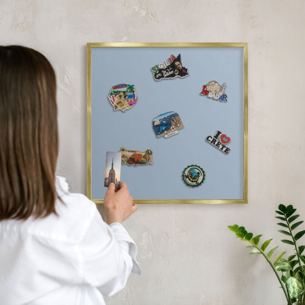 Tablero para imanes decorativo con marco dorado Azul pastel
