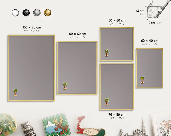 Pizarra magnética de pared en color oro Gris ceniza