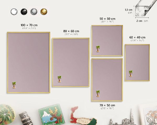 Tablero para imanes decorativo con marco dorado Lila pastel