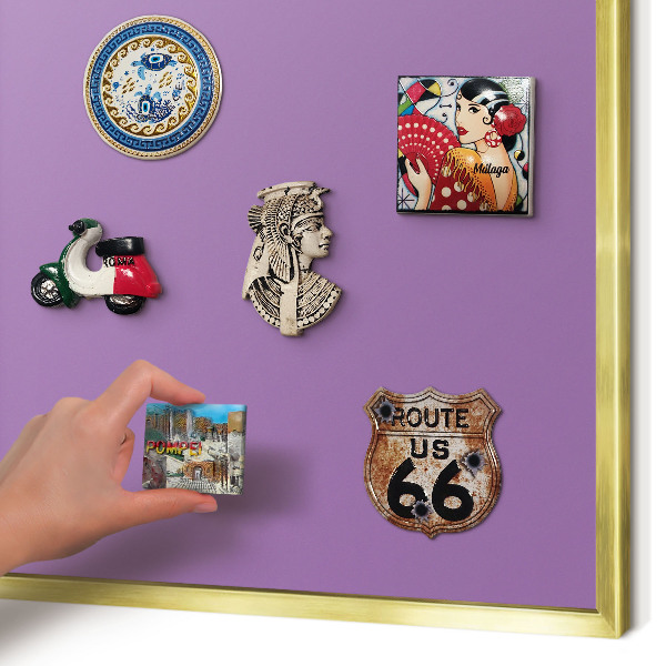 Tablero para imanes decorativo con marco dorado Violeta