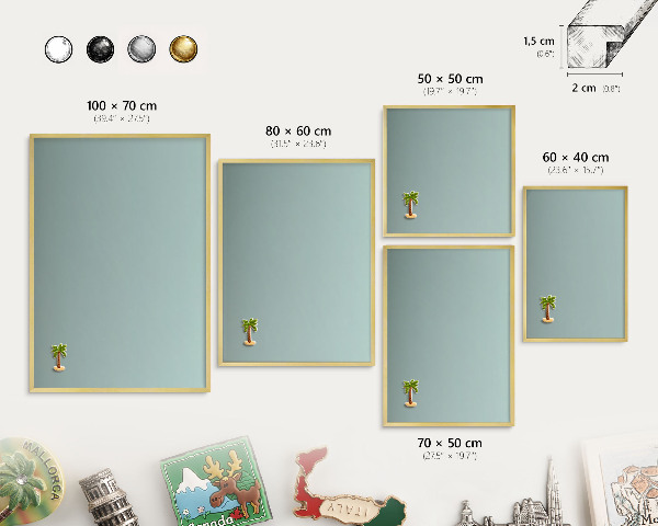 Tablero para imanes decorativo con marco dorado Degradado turquesa