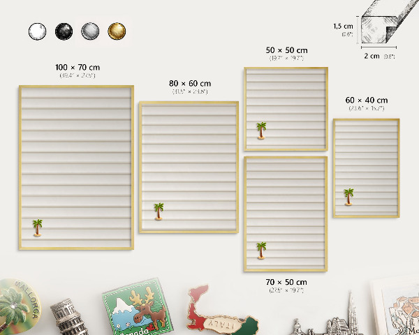 Tablero para imanes decorativo con marco dorado Líneas verticales