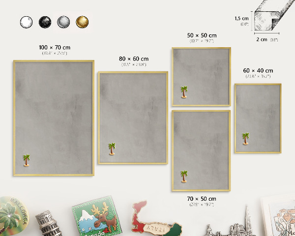 Tablero para imanes decorativo con marco dorado Fondo gris