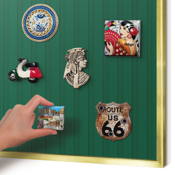 Tablero para imanes decorativo con marco dorado Rayas verdes