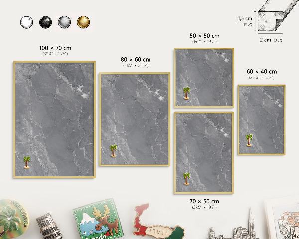 Tablero para imanes decorativo con marco dorado Mármol gris