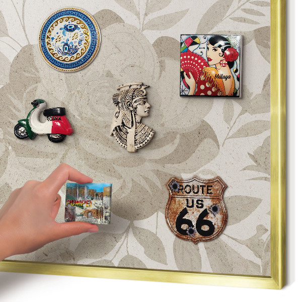 Pizarra magnética de pared en color oro Flores antiguas
