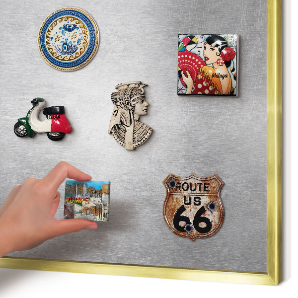 Tablero para imanes decorativo con marco dorado Superficie metálica