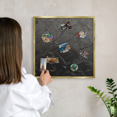 Tablero para imanes decorativo con marco dorado Negro texturizado