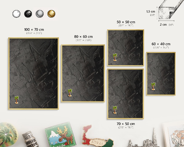 Tablero para imanes decorativo con marco dorado Negro texturizado