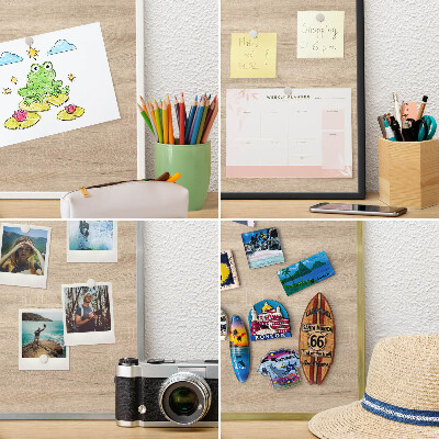 Tablero para imanes decorativo con marco dorado Fondo de madera