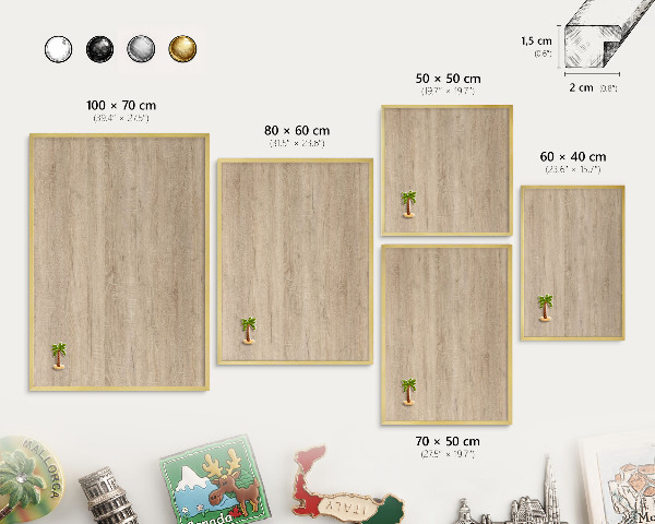 Tablero para imanes decorativo con marco dorado Fondo de madera